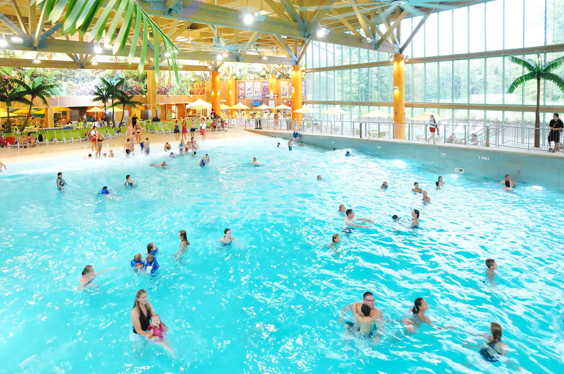 Aerial View of Wave Pool With kids swimming