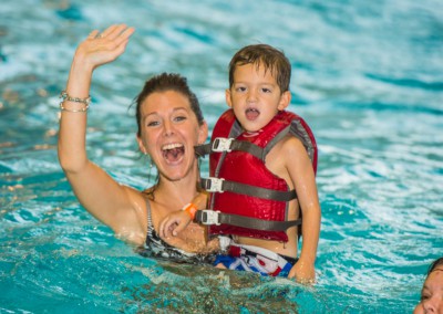 mom and son in the Wild Waters Wave Pool