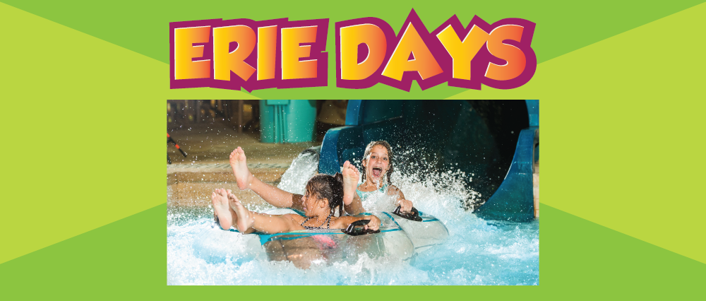kids coming out of water slide: Erie Days